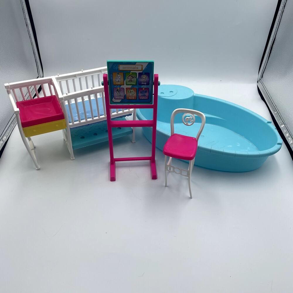 Barbie Skipper Accessories Bundle Swimming Pool Crib Chair Flipping Board